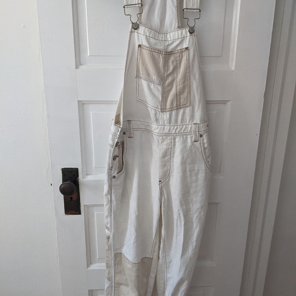 Free People Baggy Boyfriend Carpenter Overalls in white patch